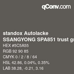 Código de color: standox Autolacke - SSANGYONG SPA851 trust grey | qconv.com