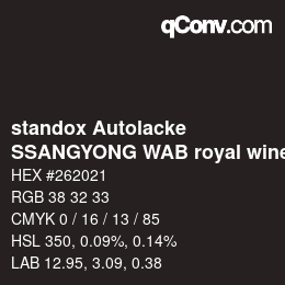 カラーコード: standox Autolacke - SSANGYONG WAB royal wine OEM 2005 | qconv.com