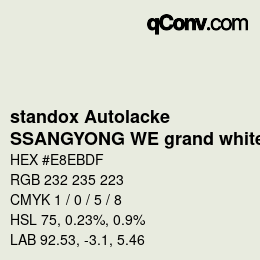 Color code: standox Autolacke - SSANGYONG WE grand white | qconv.com