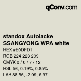 颜色代码: standox Autolacke - SSANGYONG WPA white | qconv.com