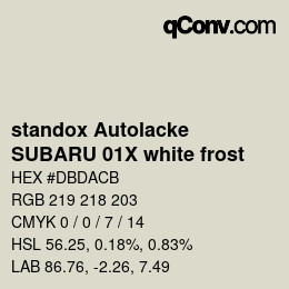 Farbcode: standox Autolacke - SUBARU 01X white frost | qconv.com