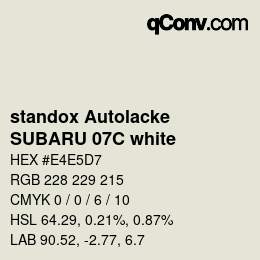 Código de color: standox Autolacke - SUBARU 07C white | qconv.com