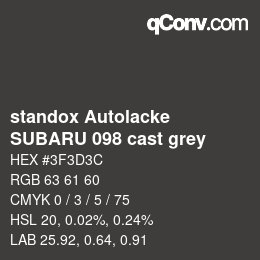 Farbcode: standox Autolacke - SUBARU 098 cast grey | qconv.com