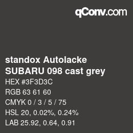 Código de color: standox Autolacke - SUBARU 098 cast grey | qconv.com