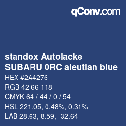 カラーコード: standox Autolacke - SUBARU 0RC aleutian blue | qconv.com
