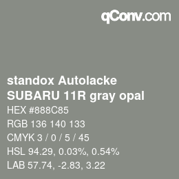 Código de color: standox Autolacke - SUBARU 11R gray opal | qconv.com