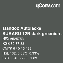 Color code: standox Autolacke - SUBARU 12R dark greenish gray | qconv.com