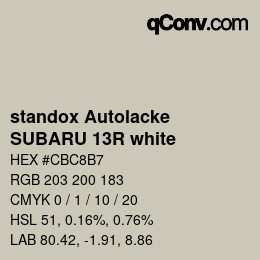 Color code: standox Autolacke - SUBARU 13R white | qconv.com