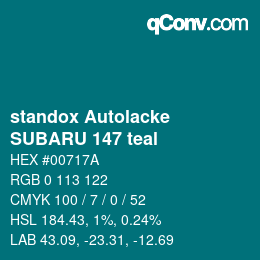 Color code: standox Autolacke - SUBARU 147 teal | qconv.com