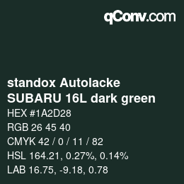 Farbcode: standox Autolacke - SUBARU 16L dark green | qconv.com
