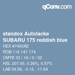 Color code: standox Autolacke - SUBARU 175 reddish blue | qconv.com