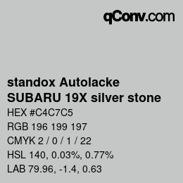 Color code: standox Autolacke - SUBARU 19X silver stone | qconv.com
