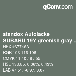 Color code: standox Autolacke - SUBARU 19Y greenish gray opal | qconv.com