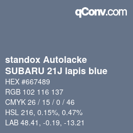 Código de color: standox Autolacke - SUBARU 21J lapis blue | qconv.com
