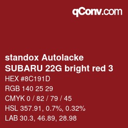 Farbcode: standox Autolacke - SUBARU 22G bright red 3 | qconv.com