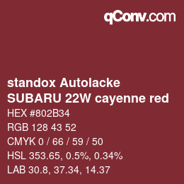 Código de color: standox Autolacke - SUBARU 22W cayenne red | qconv.com