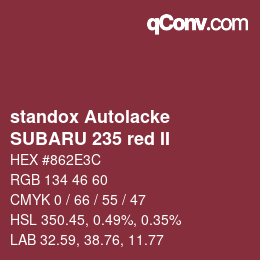 Código de color: standox Autolacke - SUBARU 235 red II | qconv.com
