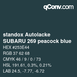 カラーコード: standox Autolacke - SUBARU 269 peacock blue | qconv.com