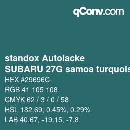 Color code: standox Autolacke - SUBARU 27G samoa turquoise | qconv.com