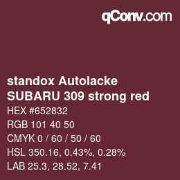 Code couleur: standox Autolacke - SUBARU 309 strong red | qconv.com