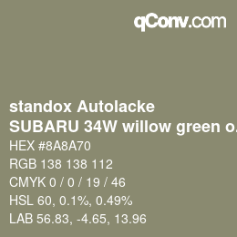 Farbcode: standox Autolacke - SUBARU 34W willow green opal OEM 2005 | qconv.com