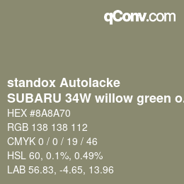 Color code: standox Autolacke - SUBARU 34W willow green opal OEM 2005 | qconv.com