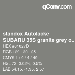 Código de color: standox Autolacke - SUBARU 35S granite grey opal | qconv.com