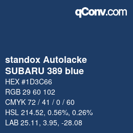 Code couleur: standox Autolacke - SUBARU 389 blue | qconv.com