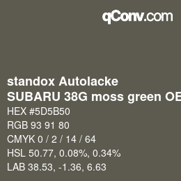カラーコード: standox Autolacke - SUBARU 38G moss green OEM 2005 | qconv.com