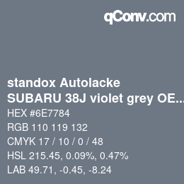 Color code: standox Autolacke - SUBARU 38J violet grey OEM 2006 | qconv.com