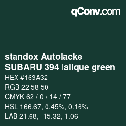 Farbcode: standox Autolacke - SUBARU 394 lalique green | qconv.com