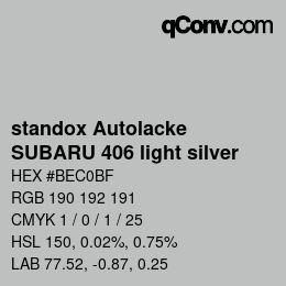 Código de color: standox Autolacke - SUBARU 406 light silver | qconv.com