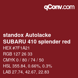 Código de color: standox Autolacke - SUBARU 410 splender red | qconv.com