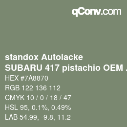 Color code: standox Autolacke - SUBARU 417 pistachio OEM 2005 | qconv.com