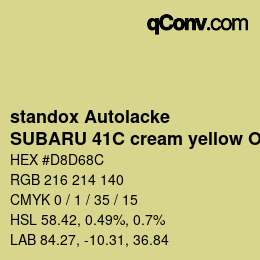 Code couleur: standox Autolacke - SUBARU 41C cream yellow OEM 2005 | qconv.com