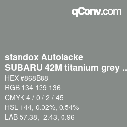 Código de color: standox Autolacke - SUBARU 42M titanium grey OEM 2006 | qconv.com