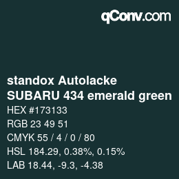 Code couleur: standox Autolacke - SUBARU 434 emerald green | qconv.com
