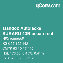 Color code: standox Autolacke - SUBARU 43B ocean reef | qconv.com