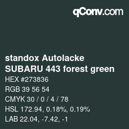 Color code: standox Autolacke - SUBARU 443 forest green | qconv.com