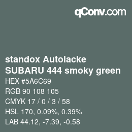 Código de color: standox Autolacke - SUBARU 444 smoky green | qconv.com