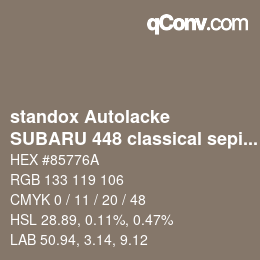 Código de color: standox Autolacke - SUBARU 448 classical sepia | qconv.com