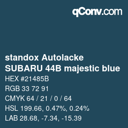 Code couleur: standox Autolacke - SUBARU 44B majestic blue | qconv.com