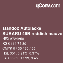 Código de color: standox Autolacke - SUBARU 46B reddish mauve OEM 2005 | qconv.com