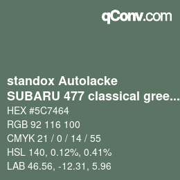 Farbcode: standox Autolacke - SUBARU 477 classical green | qconv.com