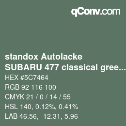 Color code: standox Autolacke - SUBARU 477 classical green | qconv.com