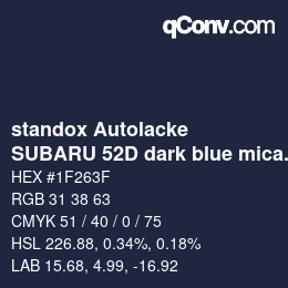 Color code: standox Autolacke - SUBARU 52D dark blue mica II | qconv.com