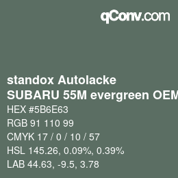 Color code: standox Autolacke - SUBARU 55M evergreen OEM 2006 | qconv.com