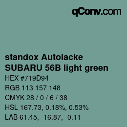 Color code: standox Autolacke - SUBARU 56B light green | qconv.com