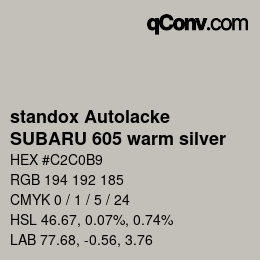 Farbcode: standox Autolacke - SUBARU 605 warm silver | qconv.com