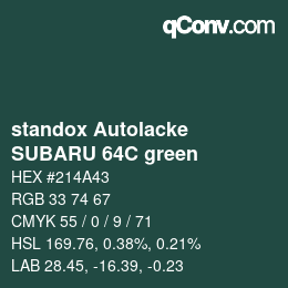 Código de color: standox Autolacke - SUBARU 64C green | qconv.com